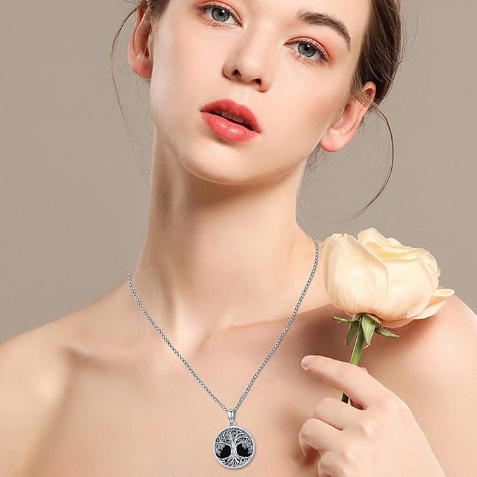 Odinstone Tree of Life Necklace, Sterling Silver Pendant for Women Family Tree Necklaces Jewelry for Mom/Wife/Grandma(With Fine Gift Box)
