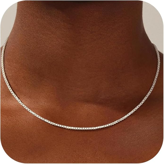 925 Sterling Silver Box Chain Necklace for Women - 1mm/1.5mm/2mm Italian Chains Jewelry Gifts for Women Mom Girlfriend 16 18 20 22 Inch