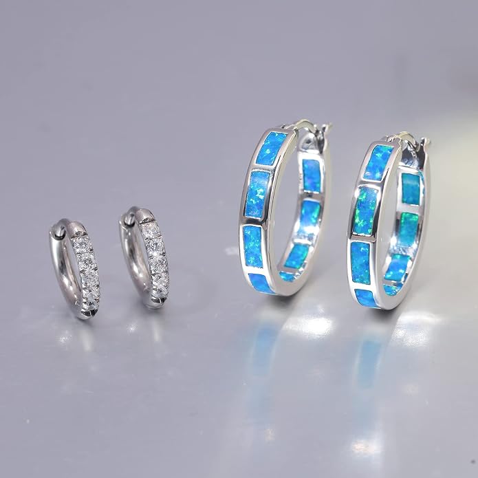 CiNily Sterling Silver/Rose Gold/Yellow Gold Plated Hoop Earrings 20mm,Multicolor Opal Small Hoop Earrings for Women Girls Hypoallergenic Jewelry for Sensitive Ears Gemstone Earrings