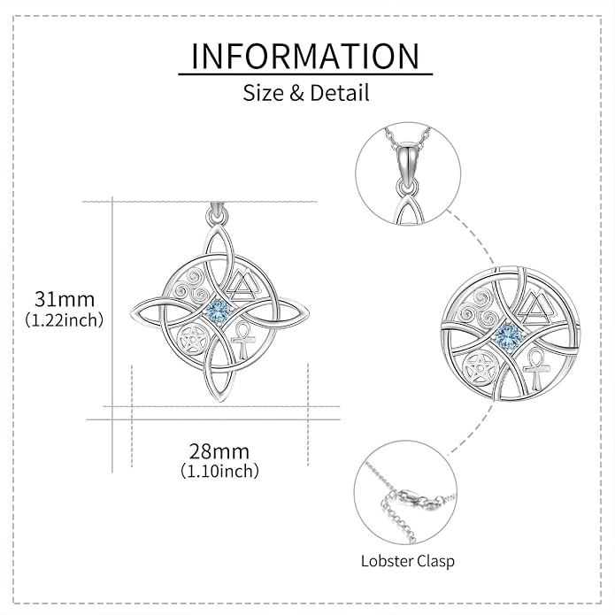 YAFEINI Sterling Silver Witches Knot Pendant Necklace - Celtic Cross Witch Jewelry Amulet Gifts for Women