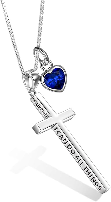 POPLYKE Cross Necklace 925 Sterling Silver Philippians 4:13 I Can Do All The Things Inspirational Necklace Gifts for Women Men 20+2''