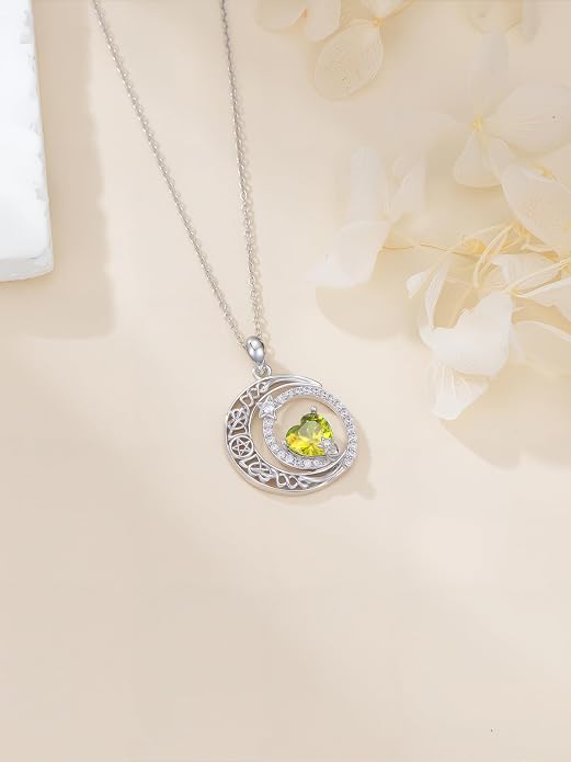 Dorunmo Heart Birthstone Necklace for Women 925 Sterling Silver Moon and Star Pendant Birthday Jewelry Gifts for Wife Her Daughter Mom