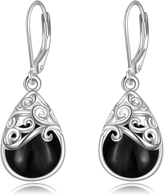 925 Sterling Silver Leverback Earrings Vintage Filigree Dangle Drop Earrings Jewelry Birthday Gifts for Women