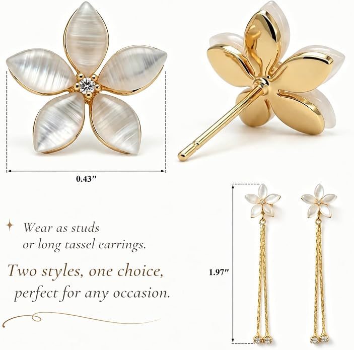 14K Gold Plated Flower Dangle Earrings for Women, Hypoallergenic Cubic Zirconia Long Threader Chandelier Earrings, Elegant Crystal Jewelry for Wedding Bridal Prom Party Gifts