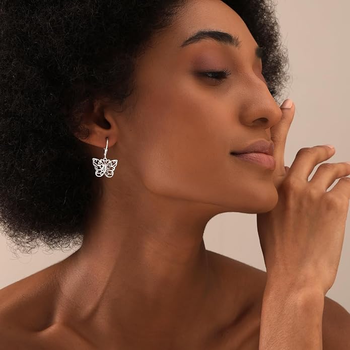 Charmsy 925 Sterling Silver Filigree Earrings for Women | Lightweight Diamond-Cut Openwork Leverback Dangle Earrings | Romantic Jewelry Gifts for Women