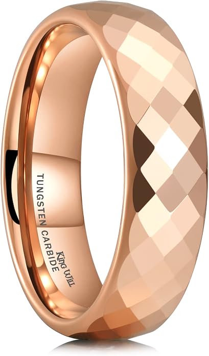King Will Tungsten Carbide Wedding Ring for Men Women Promise Ring for Couple 2mm/4mm/6mm Black/Silver/Gold/Rose Gold Multi-faceted Shining Luster High Polished Wedding Band Comfort Fit