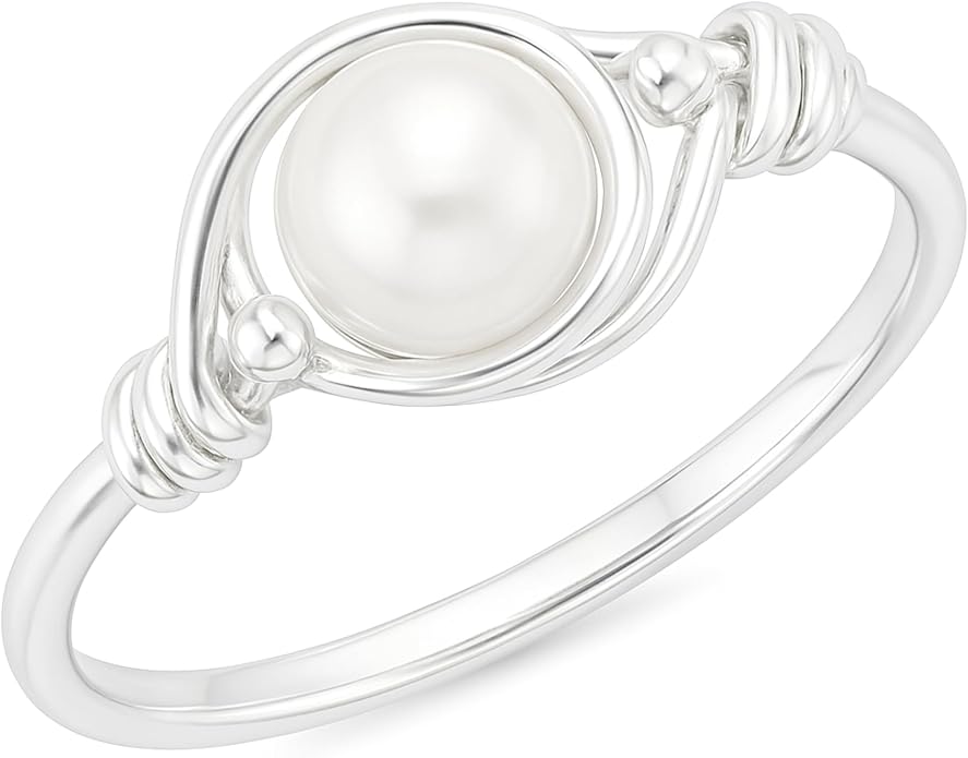 Handmade Gold Filled Wire Wrapped Ring with Fresh Water Pearl, Gold & Silver