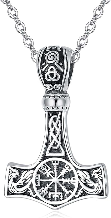 VONALA Gothic Necklace 925 Sterling Silver Punk Dagger/Thor Hammer/Arrowhead Wolf/Lion/Tree of Life Urn Pendant Necklace Viking Amulet Pagan Jewelry Gifts for Women Men Unsex