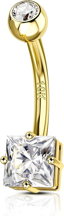 COCHARM 10K Gold Belly Button Rrings, 10K Gold Belly Navel Rings for Women, 14G Gold Belly Navel Piercing Jewelry