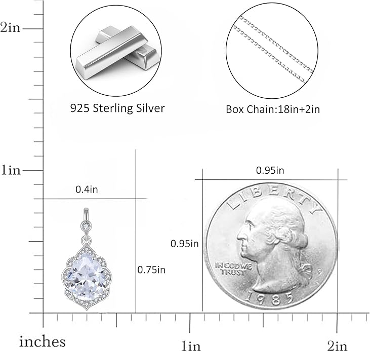 Fahonie Birthstone Necklace for Women 925 Sterling Silver Teardrop Gemstone Pendant Necklace Anniversary Birthday Christmas Cubic Zirconia Jewelry Gifts for Women Mom