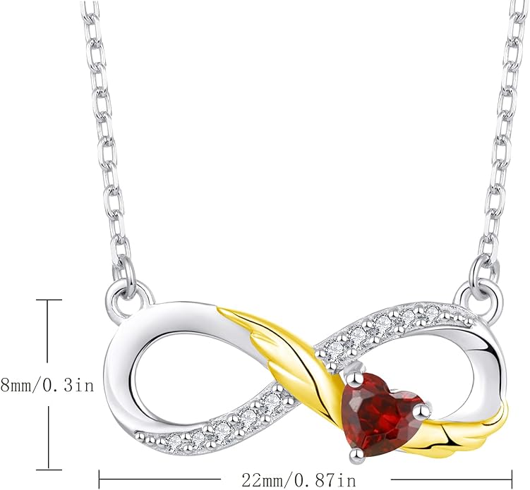 STARCHENIE Infinity Necklace 925 Sterling Silver Angel Wings Heart Birthstone Necklace for Women