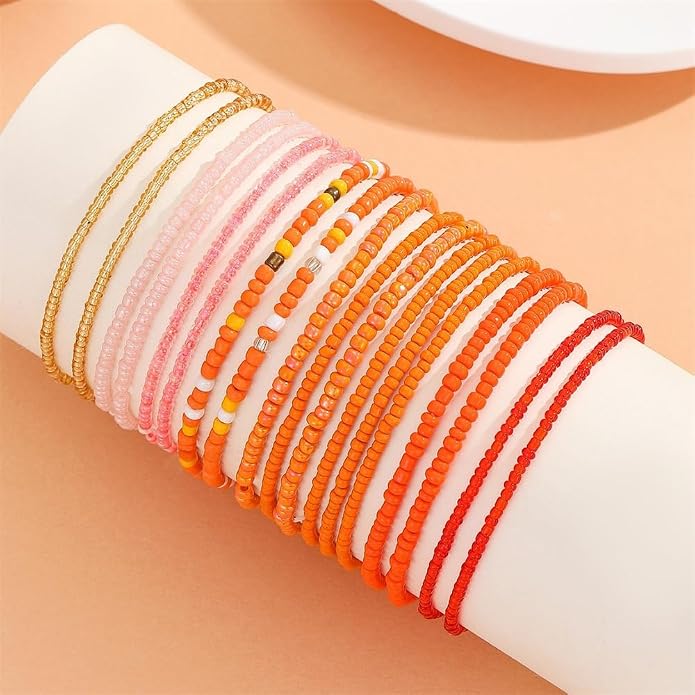 Fuqimanman2020 18Pcs Boho Stackable Beaded Bracelets for Women Colorful Handmade Multilayered Rice Beads Anklets Set Summer Beach Bohemian Jewelry Gift