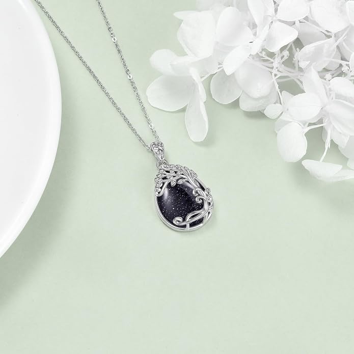 YAFEINI 925 Sterling Silver Moonstone Necklace Filigree Teardrop Pendant Necklace Jewelry for Women Girls
