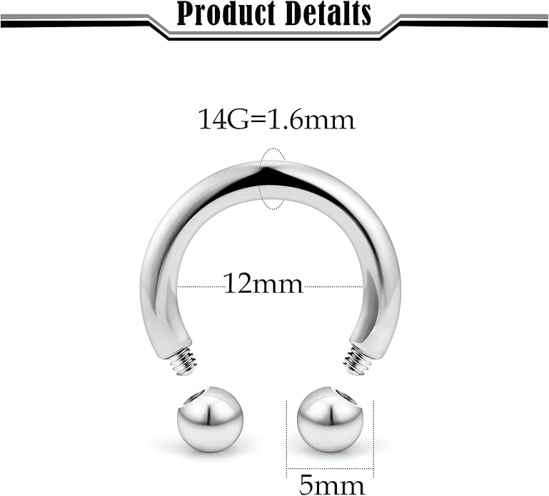 20G-2G ASTM F136 Titanium Septum Rings Nose Ring Hoops Circular Barbell Helix Snug Tragus Rook Daith Cartilage Earring Sneke Bites Lip Ring Hoop Smiley Piercing Jewelry for Women Men 6mm-19mm