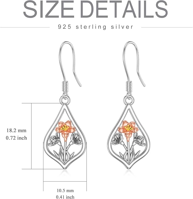 WINNICACA Sterling Silver Dangle Drop Earrings for Women Mom Flower Leverback Earrings Jewelry Christmas Anniversary Birthday Gifts