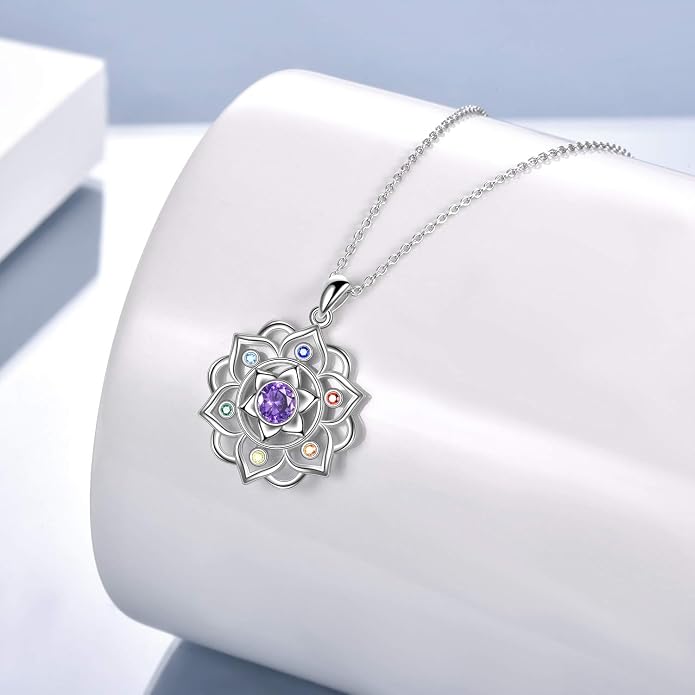 ONEFINITY Lotus Necklace 925 Sterling Silver Moonstone Pendant Necklace Yoga Lotus Jewelry for Women