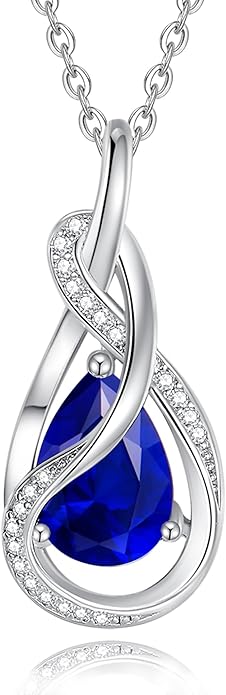 FANCIME TimelessTie Birthstone Necklace for Women White Gold Plated Sterling Silver Ribbon Design Jewelry Knot Pendant Fine Jewelry Gemstone Anniversary Birthday Graduation Mothers Day Gifts for Women Wife Mother Her