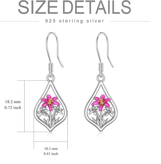 WINNICACA Sterling Silver Dangle Drop Earrings for Women Mom Flower Leverback Earrings Jewelry Christmas Anniversary Birthday Gifts