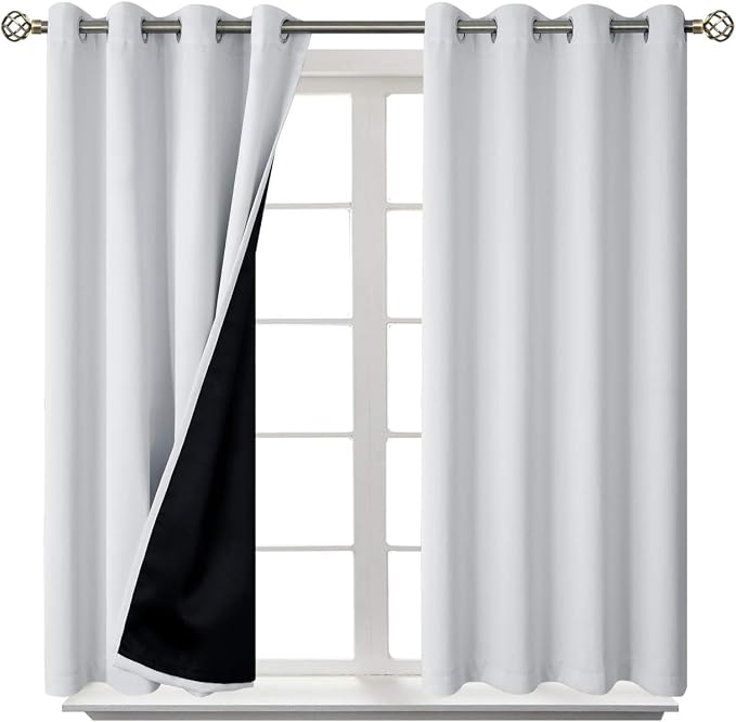 BGment Greyish White Short Blackout Curtains for Bedroom, Thermal Insulated Energy Efficiency Noise Reducing Grommet Curtains 45 Inch Length with Liner for Small Window 2 Panels Each 52 Inch Wide