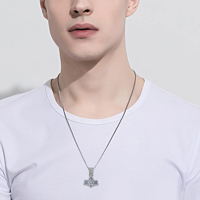 Compass Thor Hammer Necklace Sterling Silver Viking Compass Mjolnir Jewelry Gift for Men