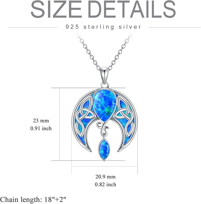 AOBOCO Sterling Silver Celtic Crescent Moon Goddess Pendant Irish Good Luck Necklace with Birthstone Crystal, Celtic Moon Jewelry Gift for Women Mom Wife