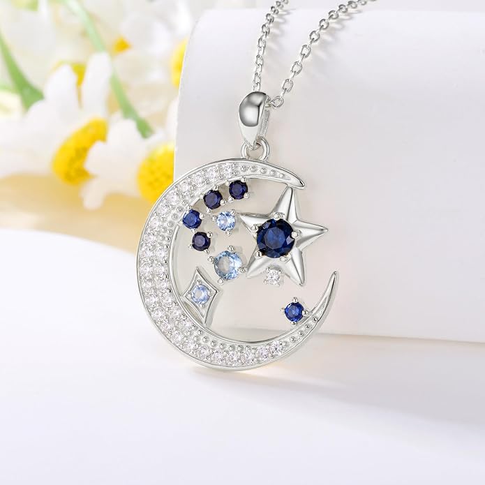 925 Sterling Silver Butterfly/Crescent/Witches Knot/Fleur-De-Lis/Thorny Crown Pendant Necklace Gold Plated Gemstone Birthday Gift for Wife Girlfriend Mom Daughter