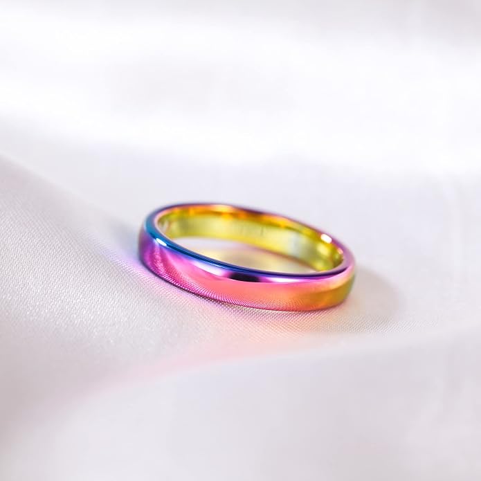 TRUMIUM 2mm 4mm 6mm 8mm Tungsten Wedding Band Ring for Men Women Silver/Rose Gold Plated/Rainbow/Gold Plated Domed High Polish Engagement Promise Rings Comfort Fit 4-15