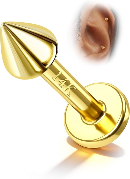 COCHARM 14k Solid Gold 16g Labret Studs Real Yellow Gold Medusa Monroe Madonna Stud Lip Piercing Helix Cartilage Conch Earring Stud