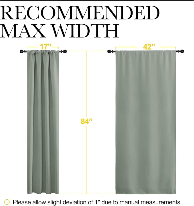 NICETOWN Window Curtains Blackout Drapes - Thermal Insulated Solid Rod Pocket Blackout Curtains/Draperies for Living Room (Greyish Green, One Pair, 42 by 84-Inch)