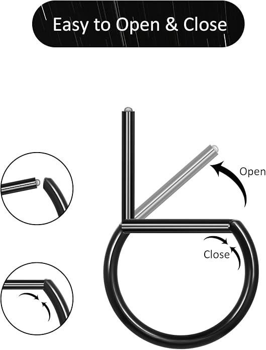 Oveta Titanium D Shaped Nipple Rings 14G for Nipple Piercing Jewelry Higned Segment Clicker Ring Hoops 11mm 12mm 14mm for Women Men, Silver Gold Black, 2PCS