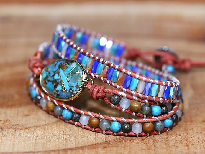 Women Wrap Bracelets Boho Natural Stone Jasper Turquoises Strand Bracelet Jewelry Collection