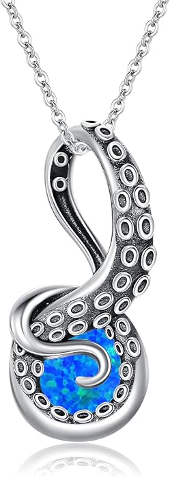 Octopus Tentacles Necklace with Gemston 925 Sterling Silver Octopus Pendant for Women Ocean Jewelry Gift for Women