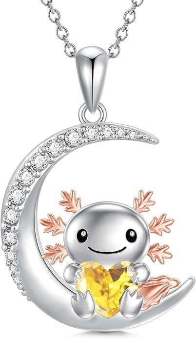 PROESS Animal Birthstone Necklace 925 Sterling Silver Otter/Axolotl/Hippo/Elephant/Dachshund/Monkey/Red Panda Pendant Necklace Animal Birthstone Jewelry Gifts for Women