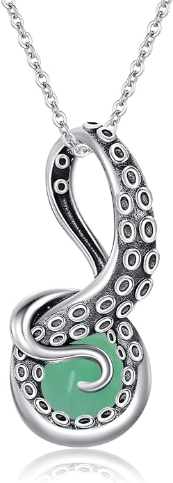 Octopus Tentacles Necklace with Gemston 925 Sterling Silver Octopus Pendant for Women Ocean Jewelry Gift for Women
