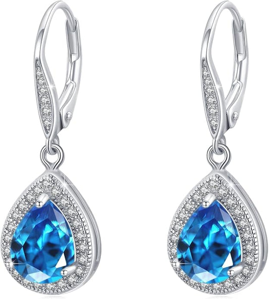 Trendy Dangle Earrings for Women Teen Girls Sterling Silver 12 Birthstone Earrings Minimalist Hypoallergenic Earrings for Sensitive Ears Jewelry Gifts