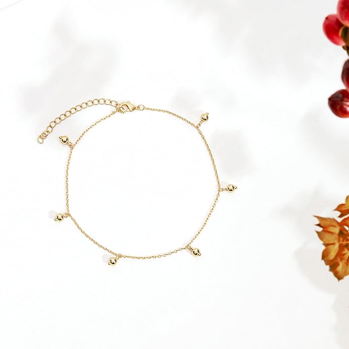 PAVOI 14K Gold Plated Anklet for Women - Trendy Link Chain Ankle Bracelet Summer Jewelry - Boho Dainty Anklets with Cubic Zirconia, Beaded, Evil Eye, Star, Station, Pearls Adjustable Gold Jewelry