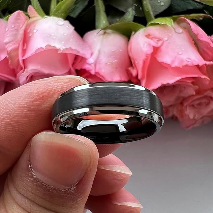 TUTISS 6mm 8mm Tungsten Rings for Men Women Fashion Engagement Wedding Bands Brushed Finish Stepped Beveled Edges Comfort Fit