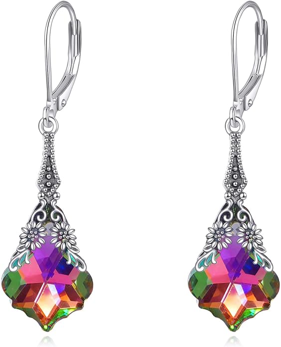 Silver Earrings for Women Sterling Silver Filigree Earrings Teardrop Dangle Drop Filigree Bohemia Jewelry Gift for Women Mother Mom