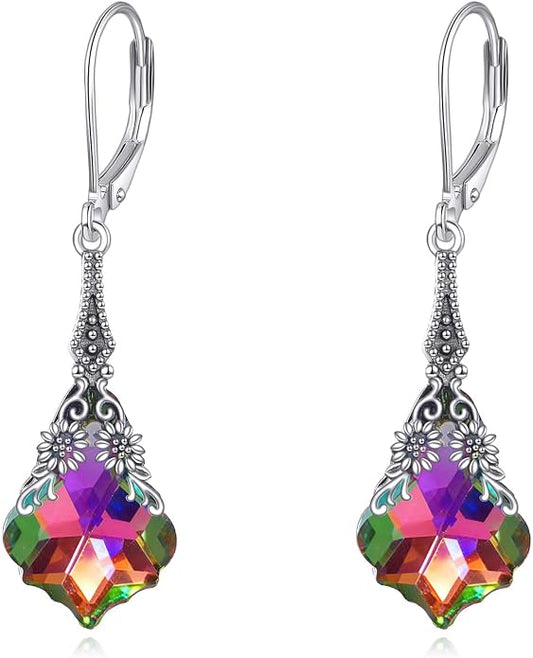 Silver Earrings for Women Sterling Silver Filigree Earrings Teardrop Dangle Drop Filigree Bohemia Jewelry Gift for Women Mother Mom