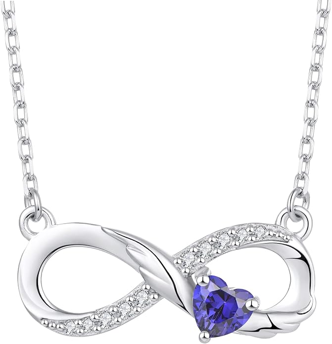 STARCHENIE Infinity Necklace 925 Sterling Silver Angel Wings Heart Birthstone Necklace for Women