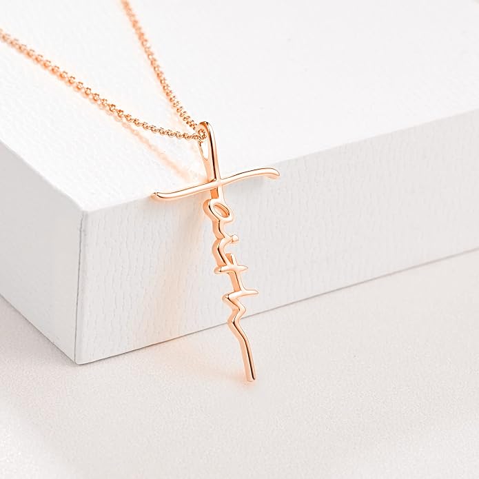 PRAYMOS Faith Cross Necklace for Women 925 Sterling Silver Pendant Necklace With Birthstone Initial Christian Religious Confirmation Baptism Mothers Day Gifts