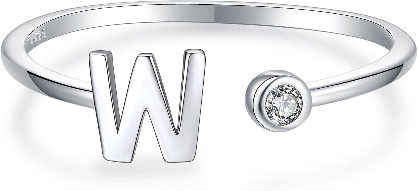 925 Sterling Silver Initial Letter Birthstone Rings for Women Adjustable 1-12 Month Birthstone Alphabet Stacking Ring for Teens Girls Stackable Birthstone Rings Birthday Jewelry Gift for Daughter Mom