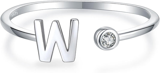 925 Sterling Silver Initial Letter Birthstone Rings for Women Adjustable 1-12 Month Birthstone Alphabet Stacking Ring for Teens Girls Stackable Birthstone Rings Birthday Jewelry Gift for Daughter Mom