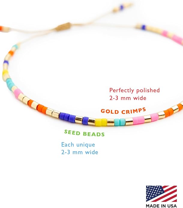 NAZ COLLECTION – Dainty Seed Bead Bracelet, Handmade Multicolor Bohemian Stackable Beaded Bracelets, Colorful Beach Surfer Boho Bracelets, Adjustable Charm String, Summer Jewelry for Women, ADULT Bracelets