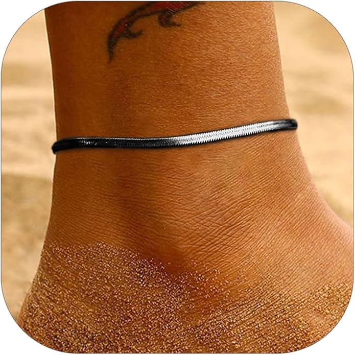 FOCALOOK 14K Gold Plated Anklets for Women Waterproof Plus Size Ankle Bracelet 8.5-10.5 Inch Adjustable Mariner/Figaro/Flat Snake/Cuban Link Chain Anklet Jewelry for Summer Beach Holiday