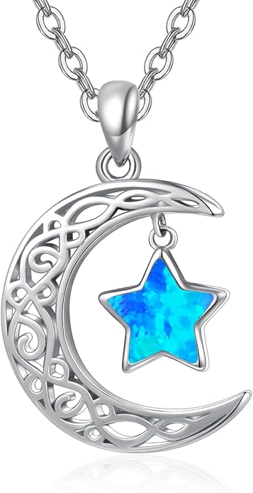 Dreamboat Sterling Silver Moon and Star Necklace Silver Crescent Moon Necklaces for Women Star Pendant Celestial Jewelry Gifts