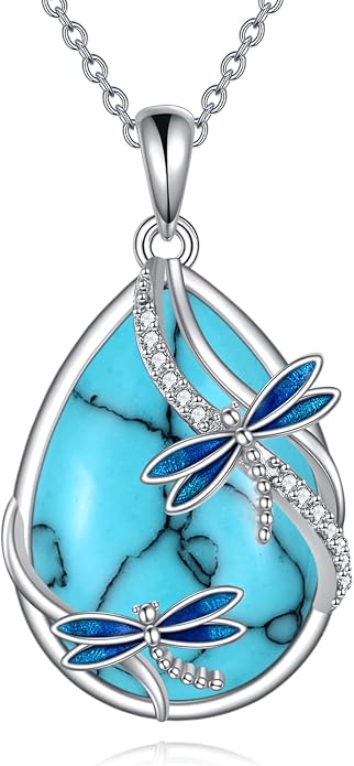 KQF Dragonfly/Butterlfy/Cat/Jellyfish/Bunny/Axolotl/Bee/Mermaid/Hummingbird/Elephant Necklace for Women Sterling Silver Moonstone Pendant Necklace Dragonfly Jewelry Gifts for Women