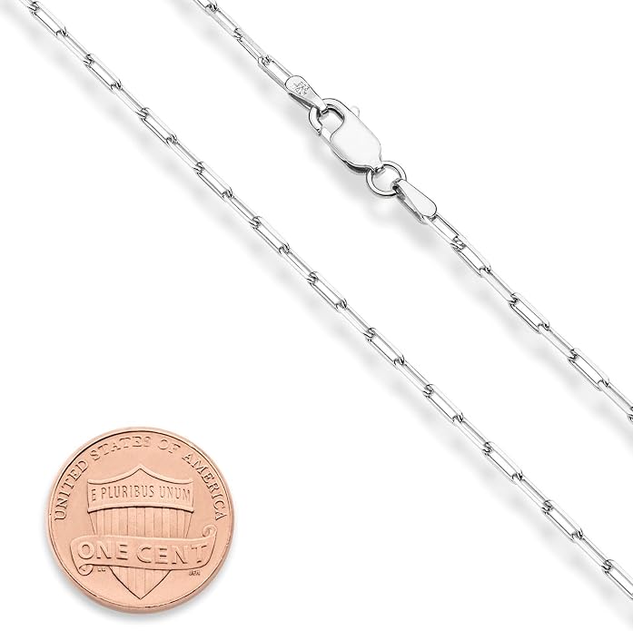 Miabella Italian Solid 925 Sterling Silver, 18Kt Gold Plated 2mm Paperclip Link Chain Necklace for Women, Made in Italy