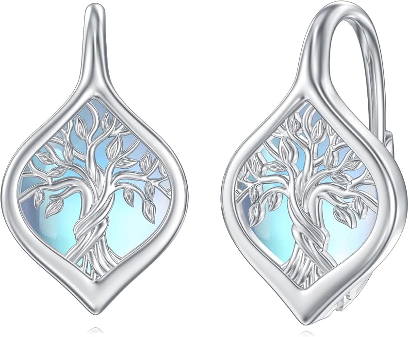 WINNICACA Leverback Earrings for Women 925 Sterling Silver Tree of Life Earrings Dangle Drop Turquoise Moonstone Moss Agate Heart Jewelry Gifts for Women Her Wife Anniversary Birthday Gifts