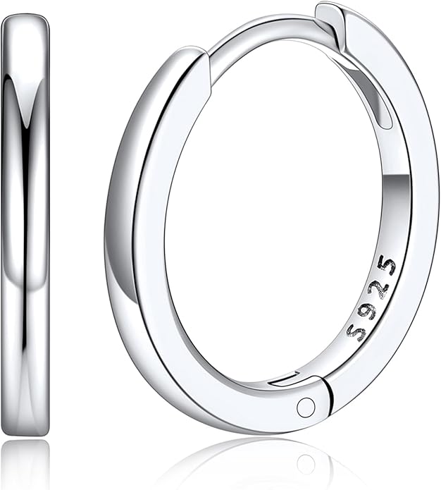 Silvora Sterling Silver Hoop Earrings for Women, Small Hoops 14K Gold Plated/925 Silver/Rose Gold/Black, Hypoallergenic Huggie Lightweight Cartilage Sleeper Earrings 8/10/12/14/16/18/20mm